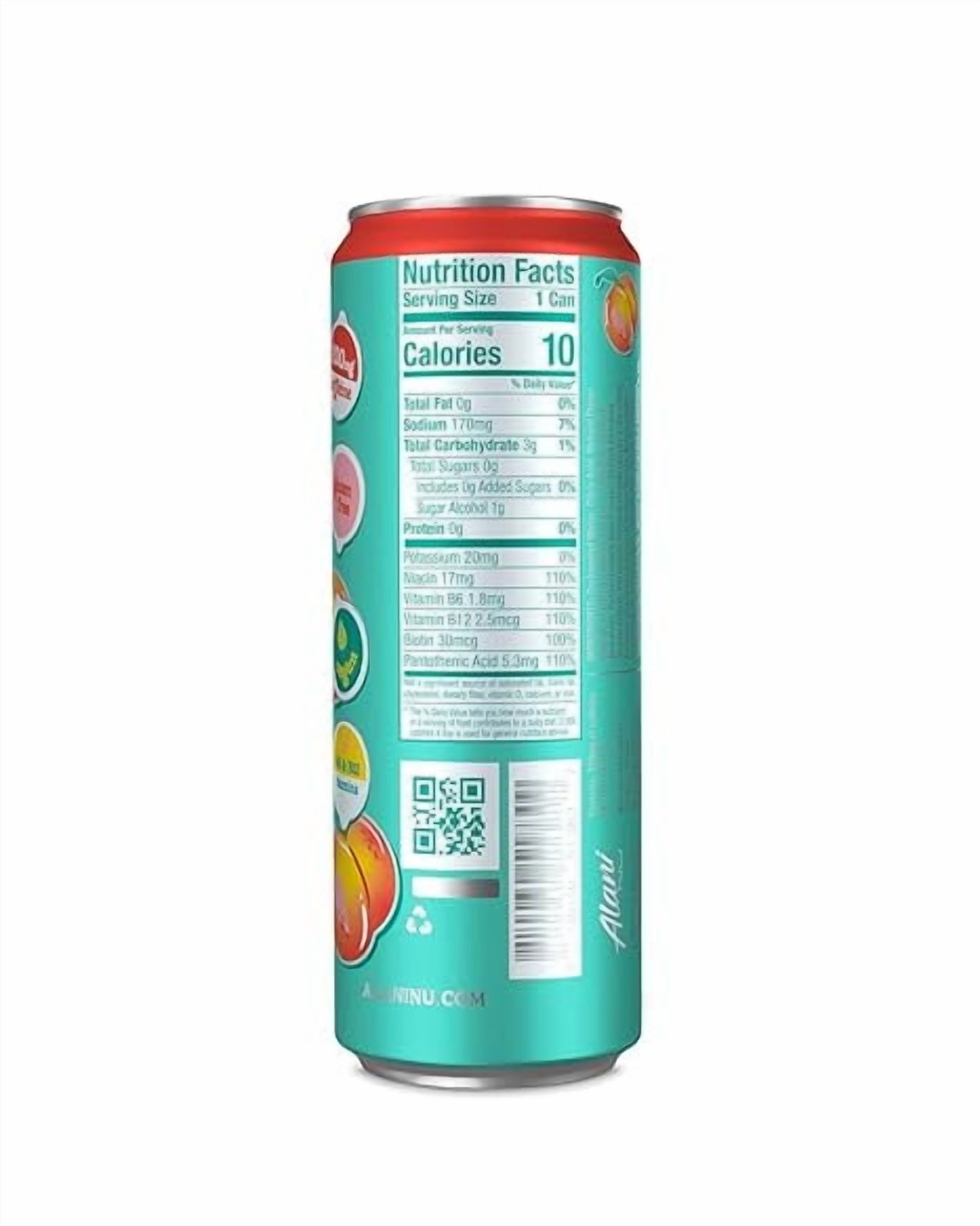 New  Energy Drinks Juicy Peach Zero Suger, Low - Calorie, Energy Boost Drinks 12 oz (6 Pack)