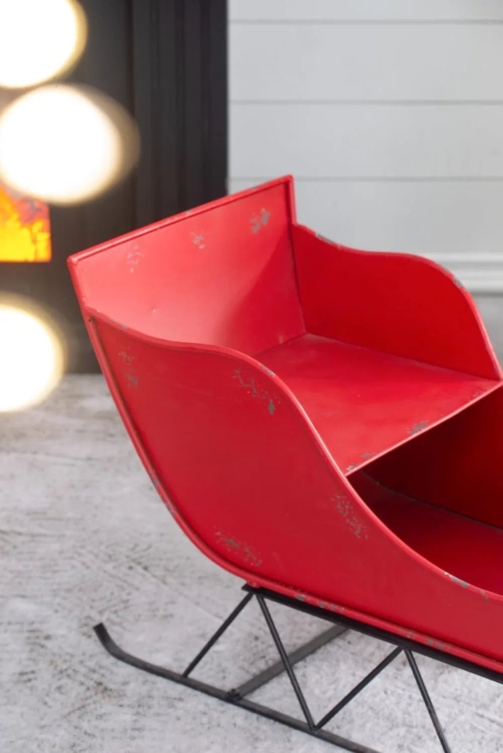 Christmas Sleigh Outdoor Decorations Large-sized Worn Red Metal Santa Sleigh Toy Decoration Gift Basket Winter Decorations Indoor Christmas Garden Santa Sleigh Decoration - 39 inches (Sleigh-L)