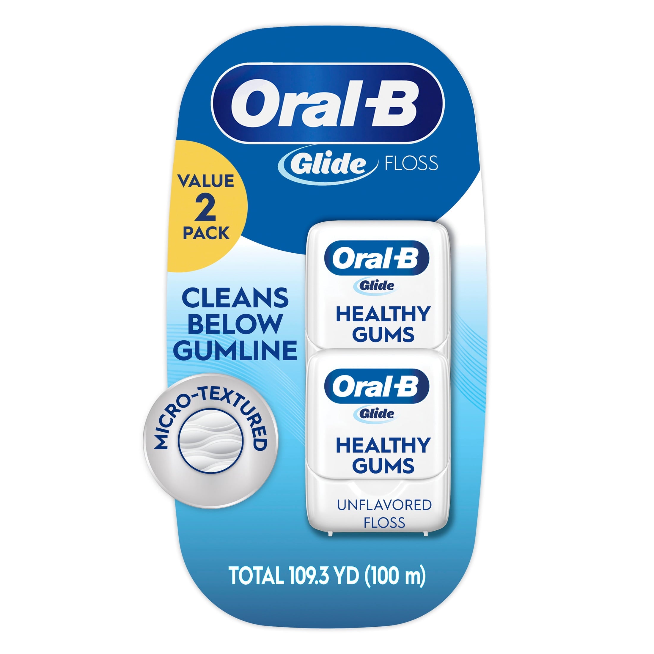 Glide Healthy Gums Unflavored Dental Floss, Value 2 Pack (50m Each)
