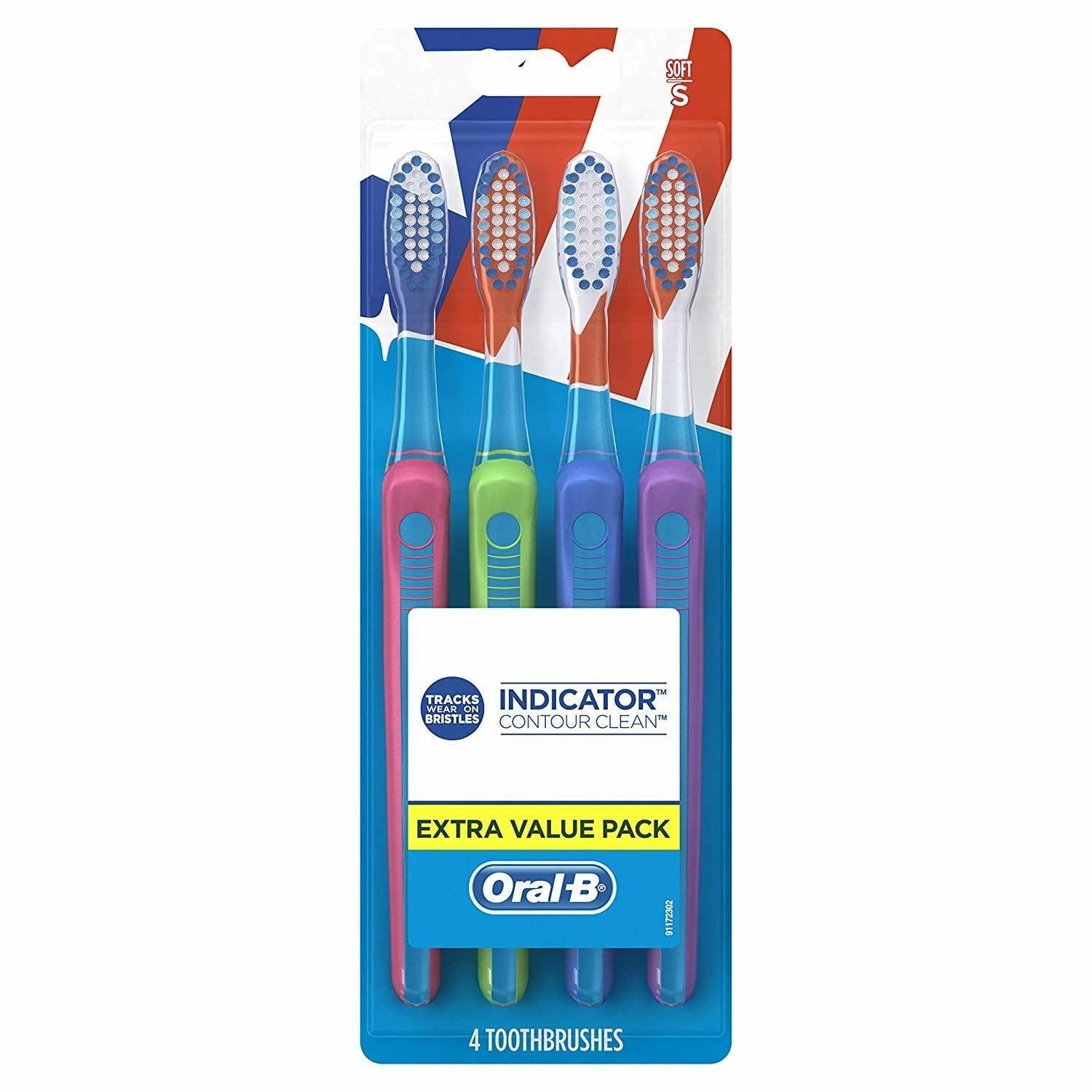 40 Soft Bristles Indicator Contour Clean Toothbrush, 4 Count Pack of 3