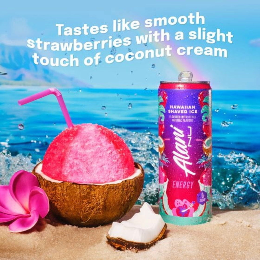 Sugar Free Energy Drink, Hawaiian Shaved Ice, 12 fl oz, 2 Pack, Cans, 200mg Caffeine