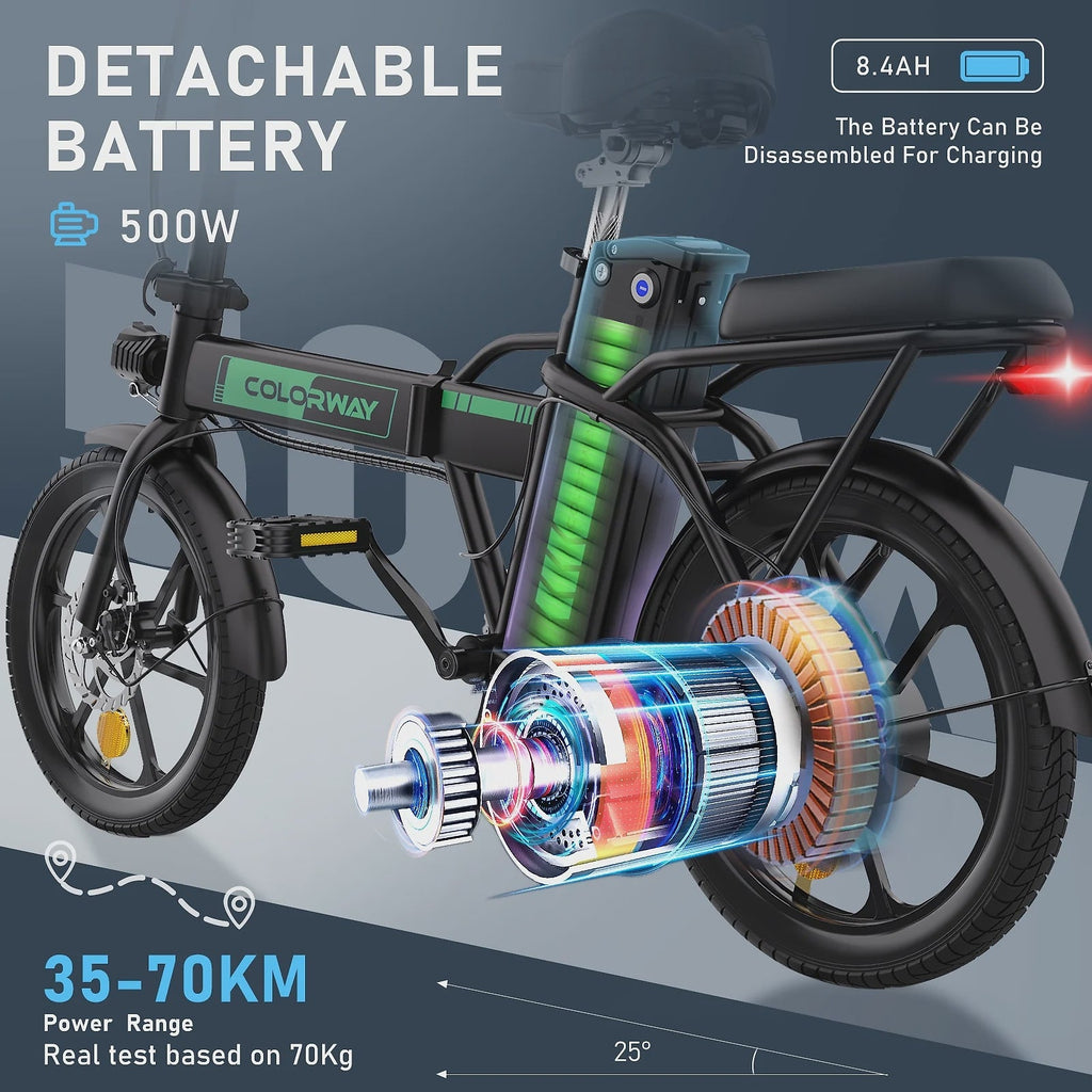 COLORWAY Electric Bike,500W/10.4Ah/36V Removable Battery E Bike, Electric Foldable Pedal Assist E-Bicycle,19.9MPH Bicycle for Teenager and Adults...