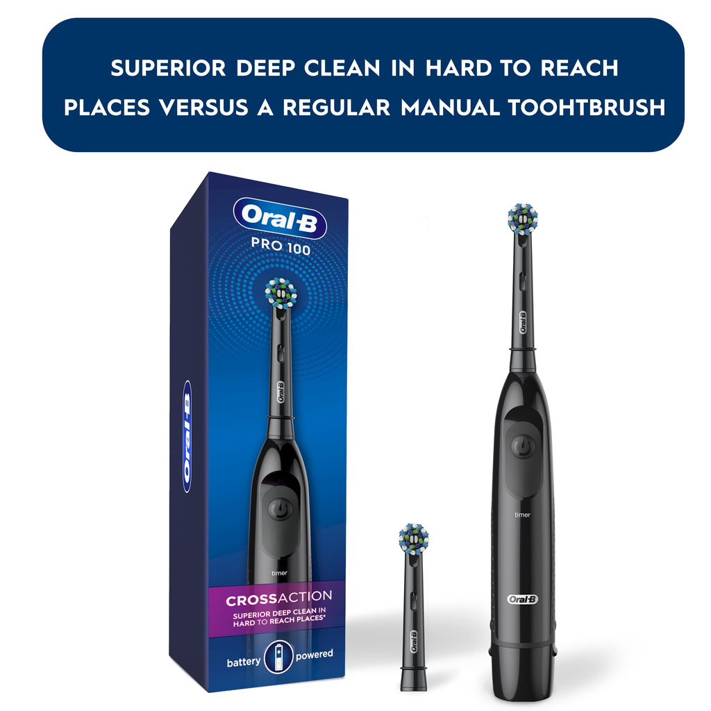 Pro 100 CrossAction Battery Powered Toothbrush, 1 Count, Adults and Children 3+