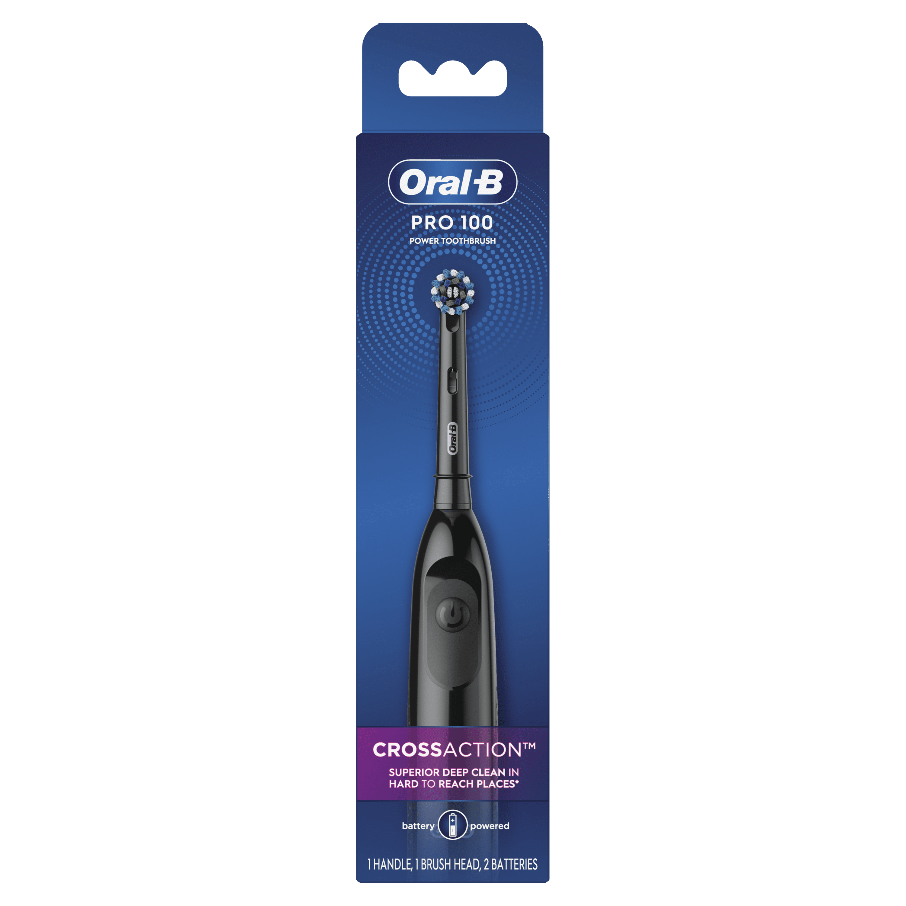 Pro 100 CrossAction Battery Powered Toothbrush, 1 Count, Adults and Children 3+