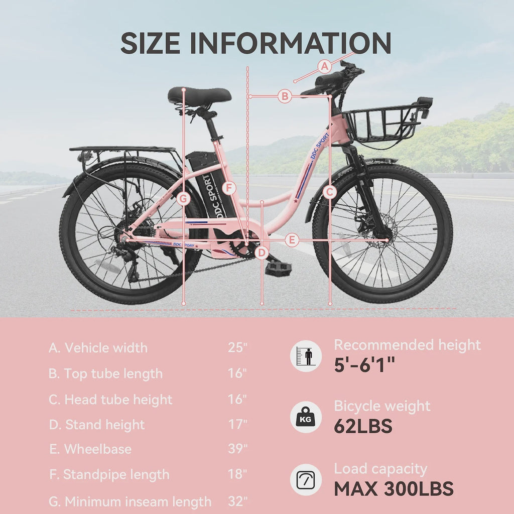 24 Inch Cruiser Electric Bike, E-Bike for Adults, Ebike with 36V 10.4AH Removable Battery, Step Through Ebike for Women Men,City Electric...