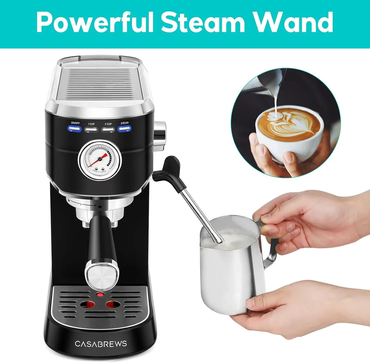 Espresso Machine 20 Bar, Compact Espresso Maker with Steam Milk Frother, Stainless Steel Coffee Machine with 34oz Removable Water Tank for Cappuccino, Latte, Silver