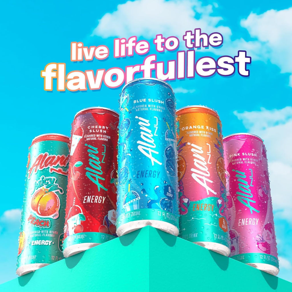New  Energy Drinks Blue Slush, Cherry Twist Flavors Sugar-Free, Low-Calorie, 200mg Caffeine, Energy Boost Drink 12 fl oz (Pack of 6)