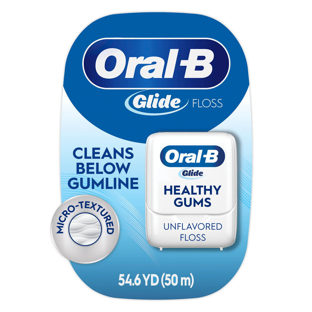 Floss, Glide Healthy Gums Unflavored Dental Floss, Smooth, Strong, Shred Resistant 50m