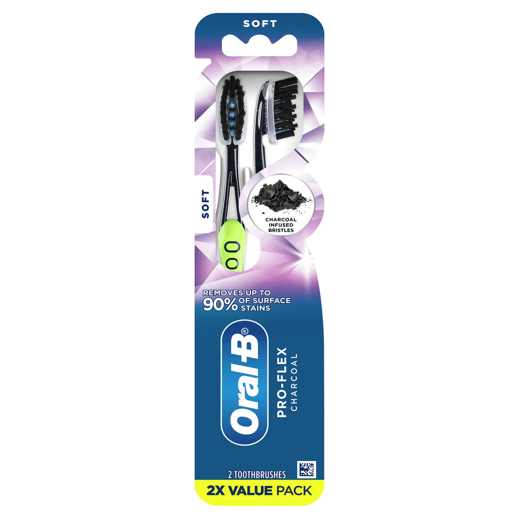 Pro-Flex Charcoal Manual Toothbrush, Adult, Soft Bristle, 2 Count