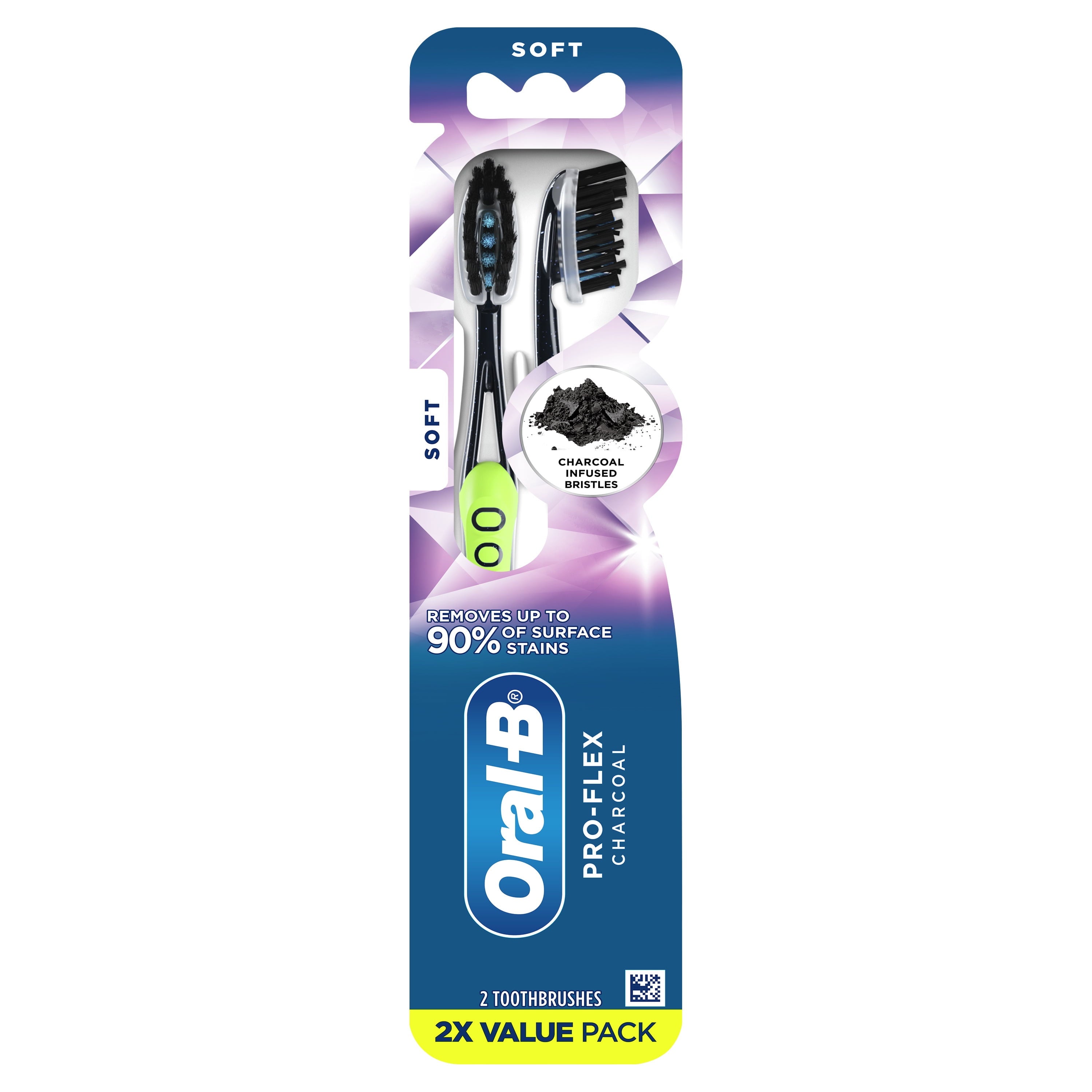 Pro-Flex Charcoal Manual Toothbrush, Adult, Soft Bristle, 2 Count