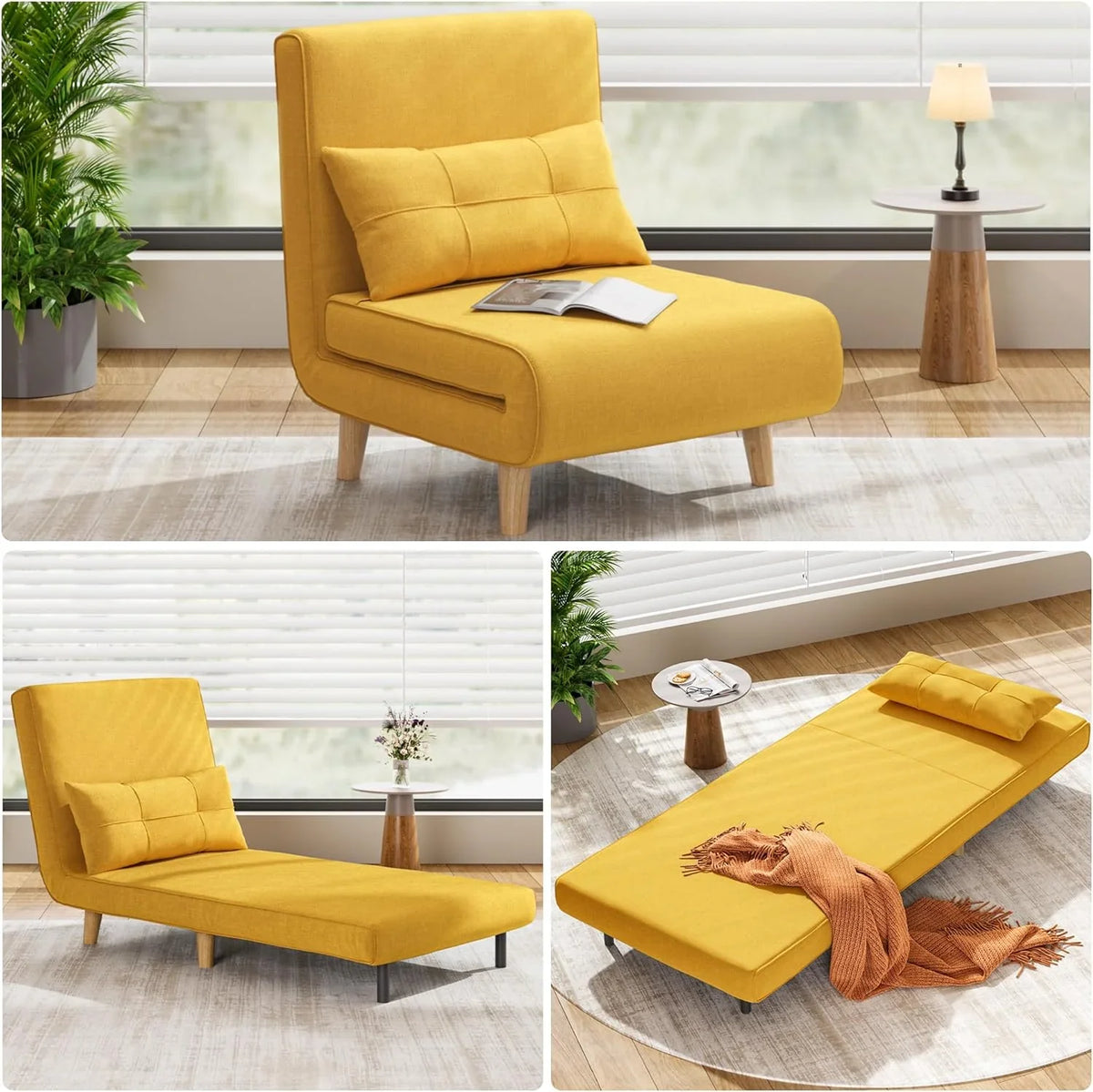 A three-in-one sleeping chair-bed, convertible chair-bed sofa, a lounge chair with adjustable backrest, suitable for apartments/bedrooms/offices, dark gray.