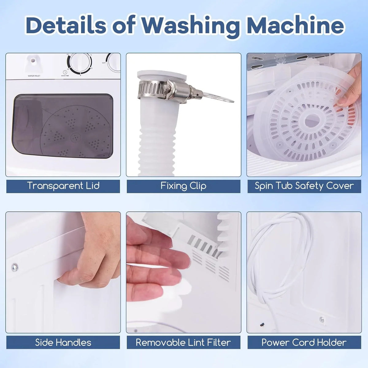 Portable mini compact two-cylinder washing machine (17.6 pounds) - Spanish model, rotary type, blue white