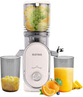 Cold press juicer, 5.3-inch feed opening, slow-speed mixing type machine, power 300 watts, capable of extracting whole fruits and vegetables, easy to clean, high juice output, white appearance