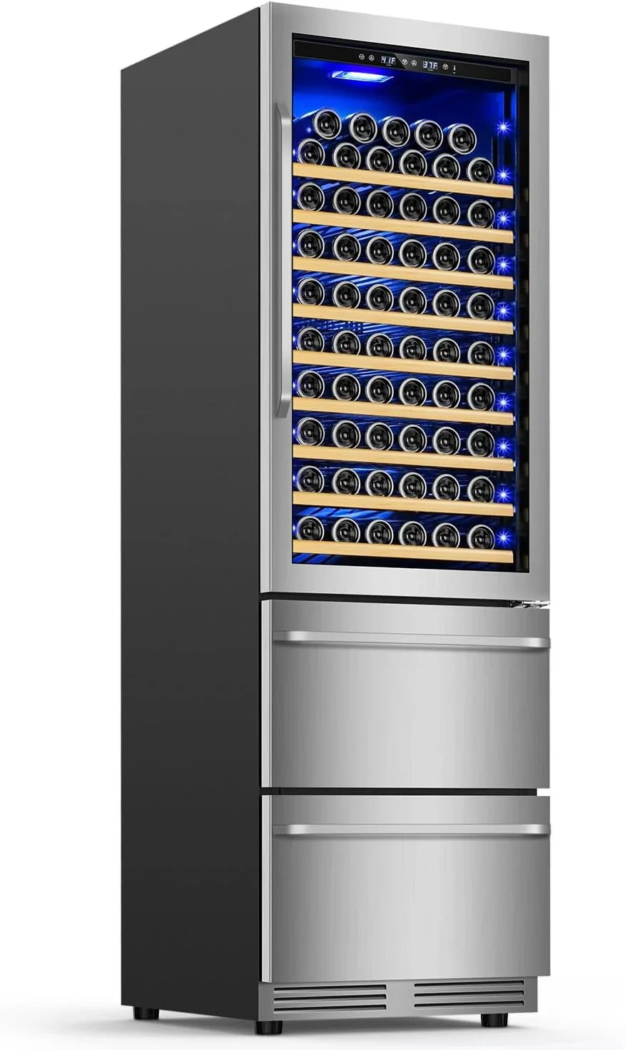 24 Inch Dual Drawer Fridge Under Counter with Wheels, Outdoor Beverage Refrigerator for Patio, Stainless Steel Weather-Proof, Freestanding or Built-In Installation, Ideal for Home and Commercial Use