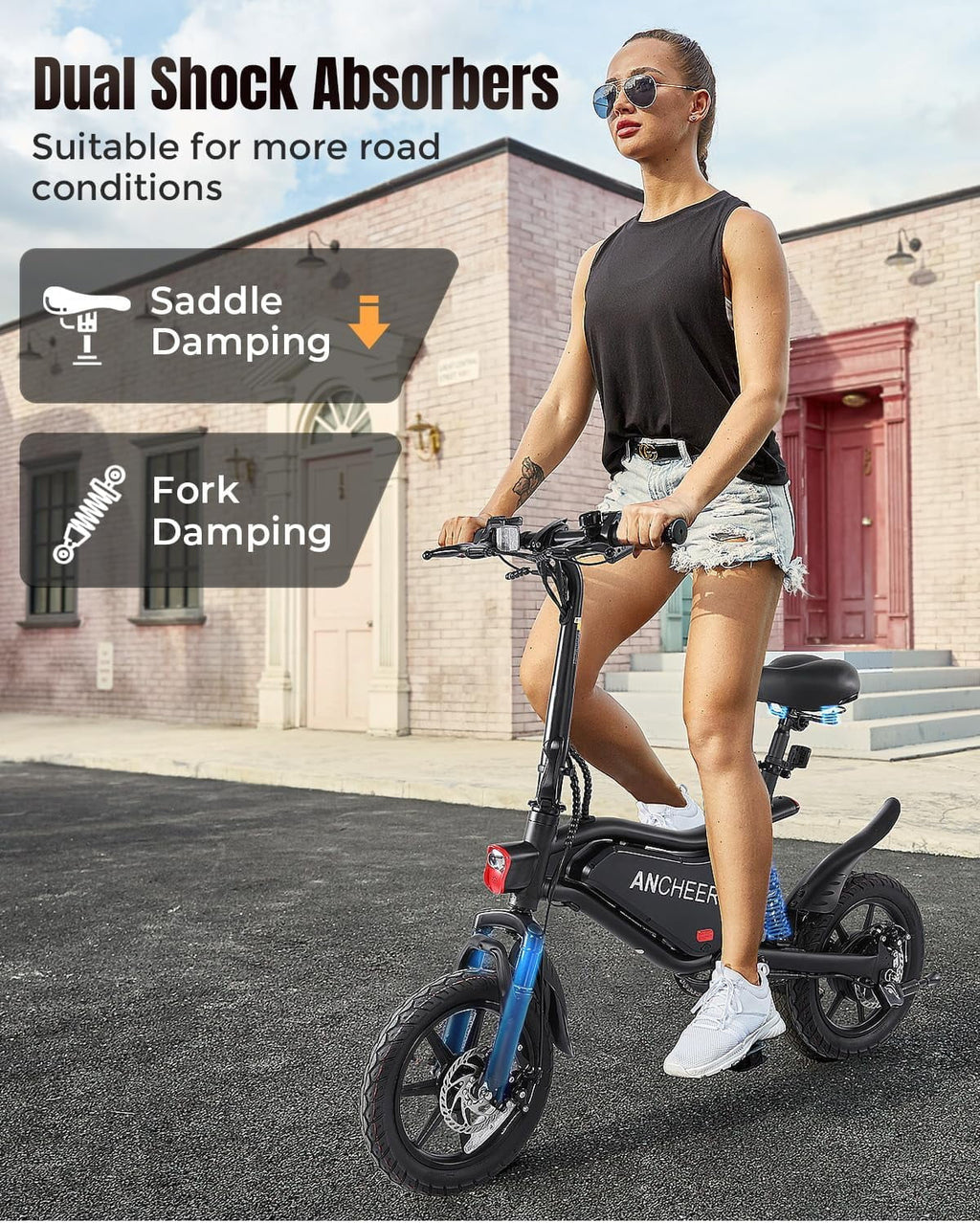ANCHEER Peak 500W Electric Bike for Adults, Foldable Electric Bikes with 48V 374Wh Battery, 14 in Electric Bicycle for Men Women, LCD Digital...