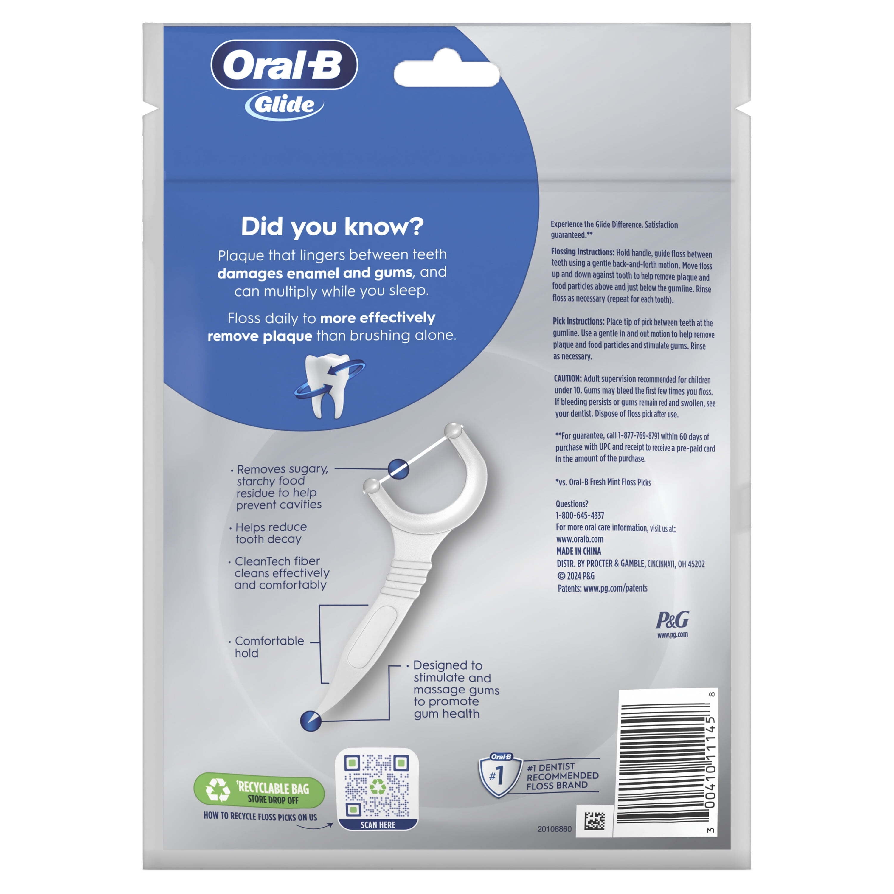 Glide Cavity Protection Dental Floss Picks, Helps Prevent Cavities, 75 Count
