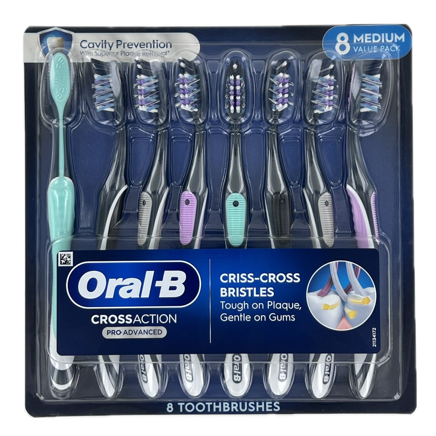Cross Action Pro Advanced Toothbrush, 8 Count (Medium)