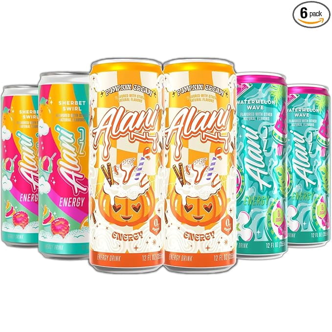 New  Energy Drinks Pumkin Cream, Sherbet Swirl, Watermelon Wave Variety Pack, Sugar-Free, Low-Calorie, 200mg Caffeine, Energy Boost Drink 12 fl oz (Pack of 6)
