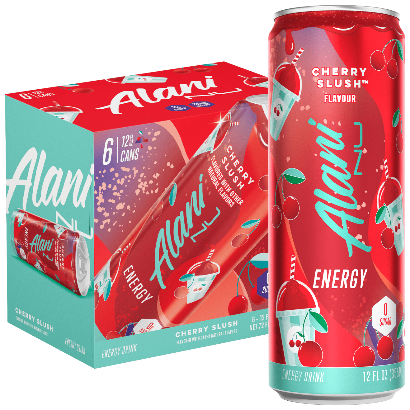Sugar Free Energy Drink, Cherry Slush, 12 fl oz, 6 Pack, Cans, 200mg Caffeine