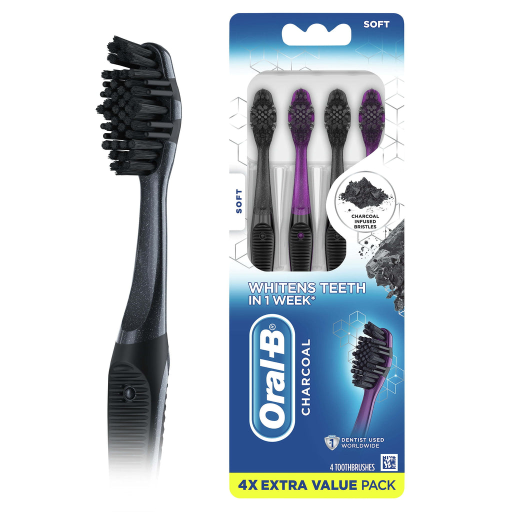Charcoal Toothbrush, Soft, 4 Count