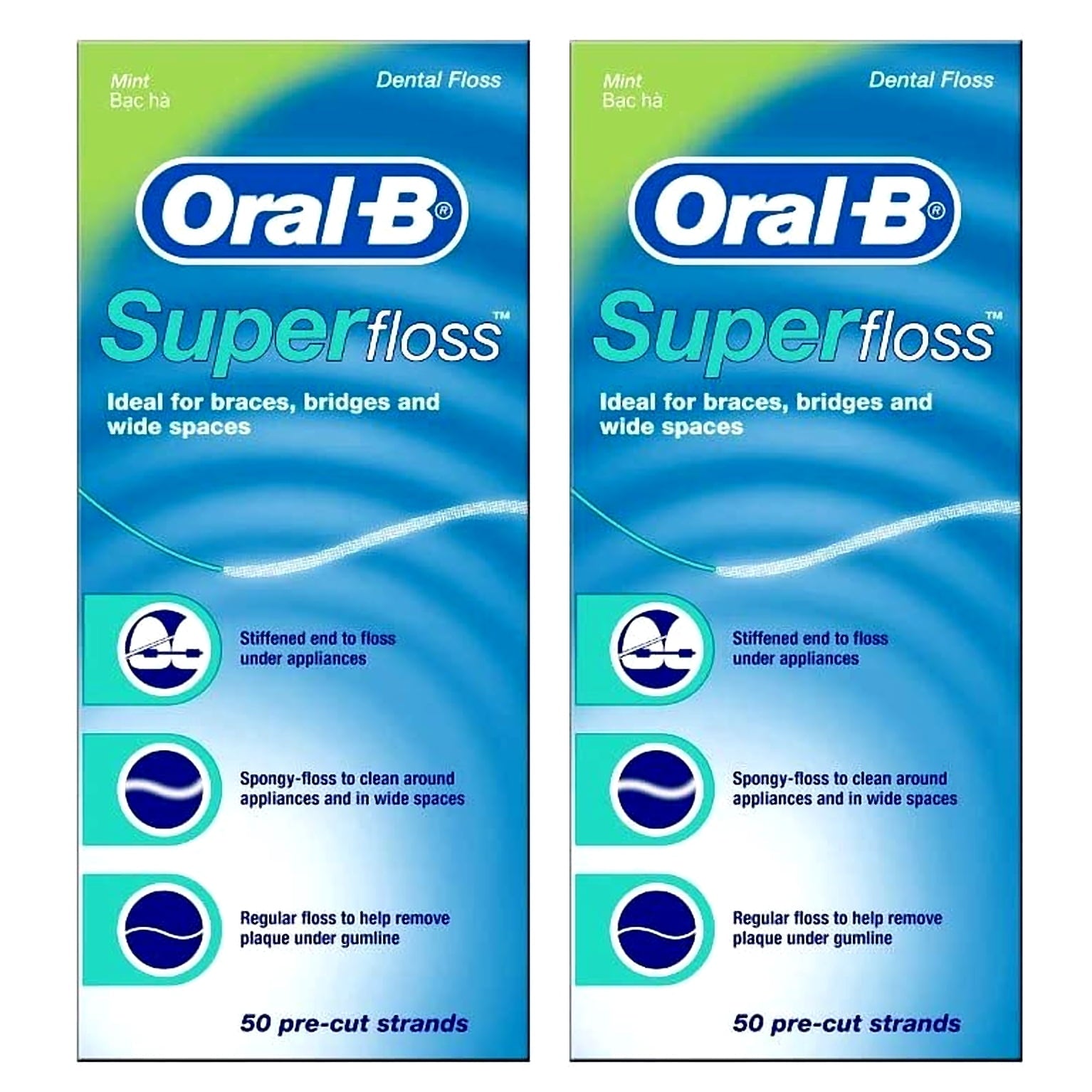 Super Floss Mint.... Dental Floss for.. Braces.. Bridges -.. 50 Strips.. (Pack.. of 6)