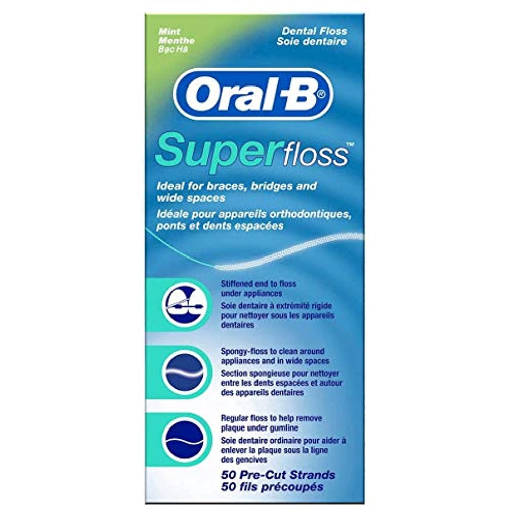 Super Floss Mint.... Dental Floss for.. Braces.. Bridges -.. 50 Strips.. (Pack.. of 6)