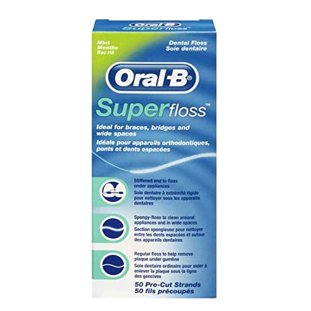 Super Floss Mint.... Dental Floss for.. Braces.. Bridges -.. 50 Strips.. (Pack.. of 6)