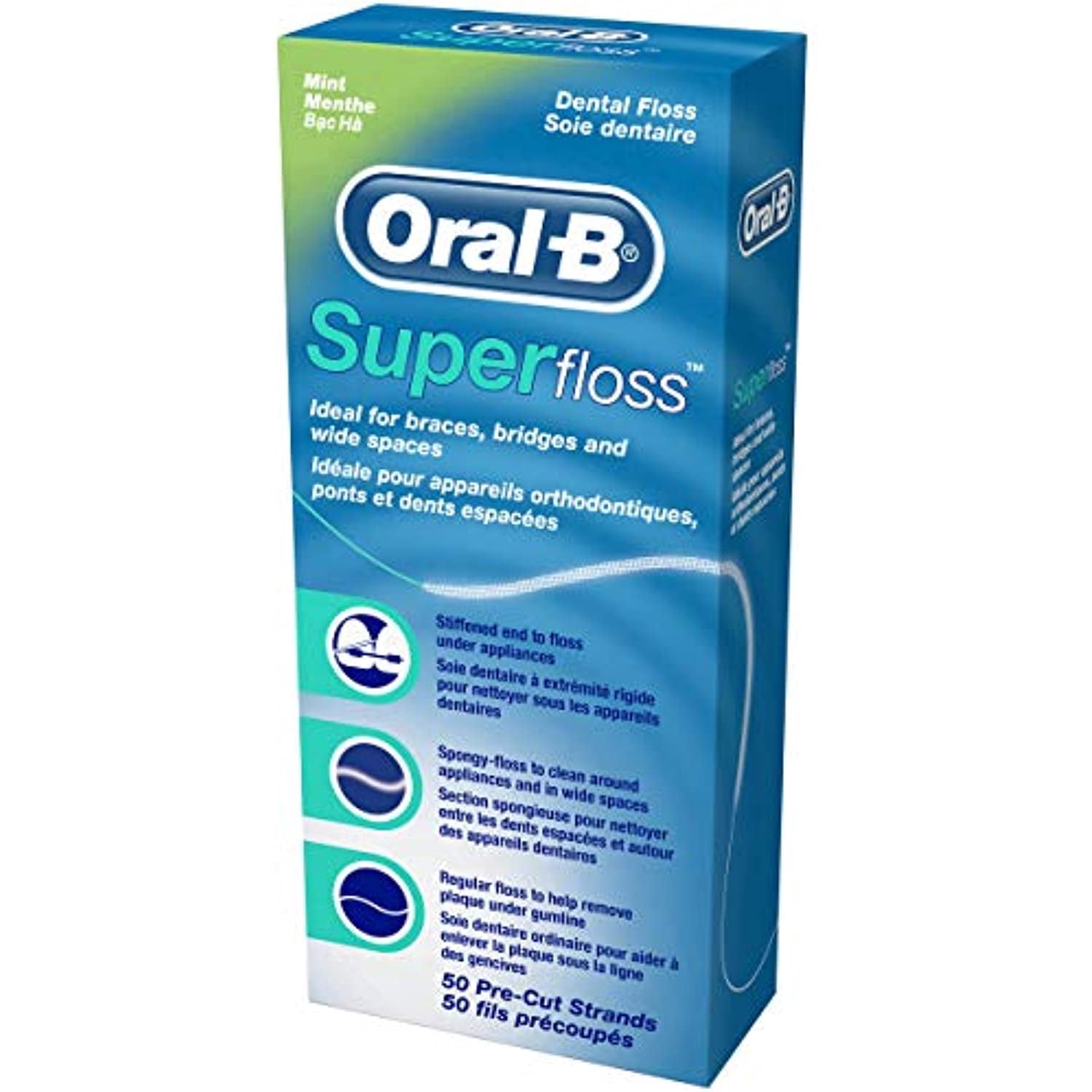 Super Floss Mint.... Dental Floss for.. Braces.. Bridges -.. 50 Strips.. (Pack.. of 6)
