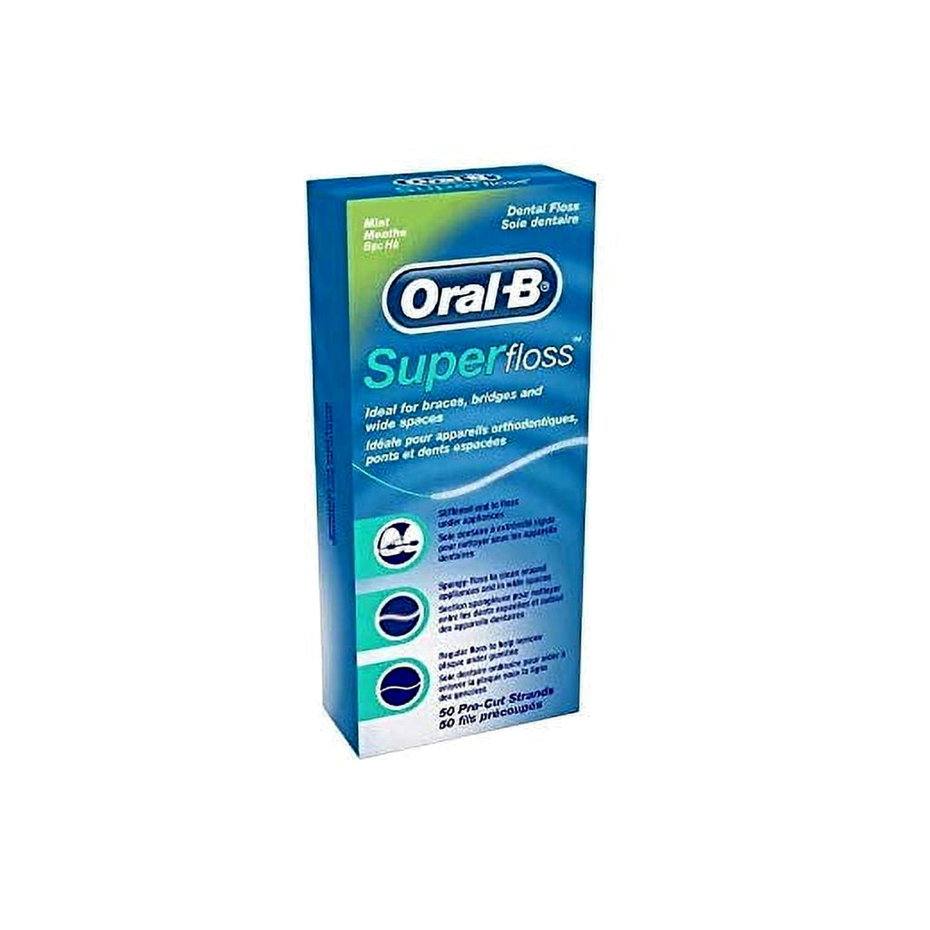 Super Floss Mint.... Dental Floss for.. Braces.. Bridges -.. 50 Strips.. (Pack.. of 6)