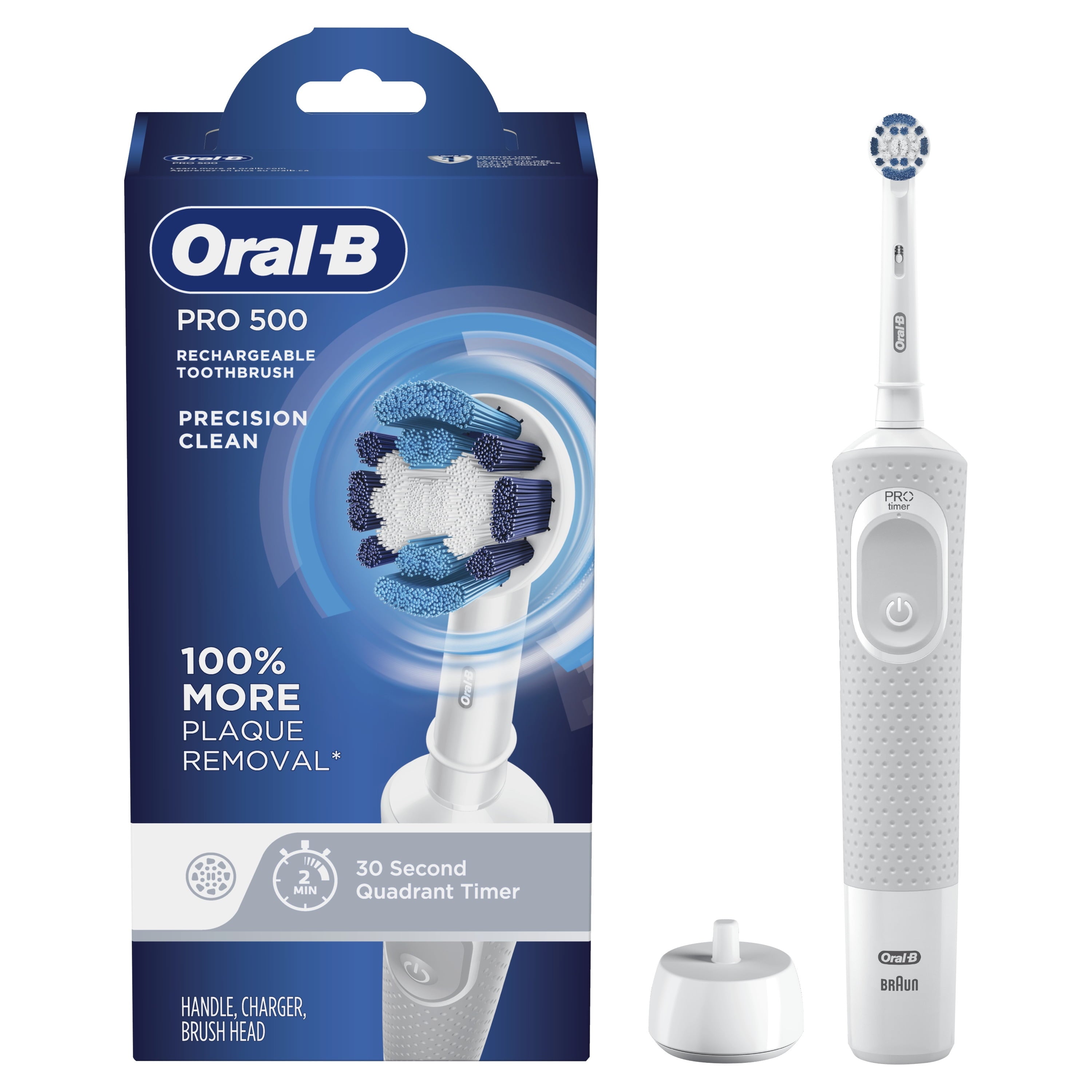 Pro 500 Precision Clean Electric Rechargeable Toothbrush, 1 Ct, White