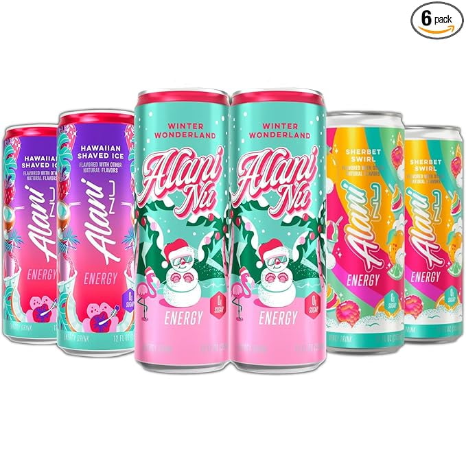 New  Energy Drinks Winter Wonderland, Hawaian Shaved Ice, Sherbet Swirl Variety Pack Sugar-Free, Low-Calorie, Energy Boost Drink 12 fl oz (Pack of 6) Repackaged By * Repackaged