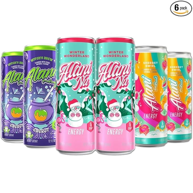 New  Energy Drinks Witches Brew, Winter Wonderland, Sherbet Swirl Variety Pack Sugar-Free, Low-Calorie, Energy Boost Drink 12 fl oz (Pack of 6) Repackaged By * Repackaged By *