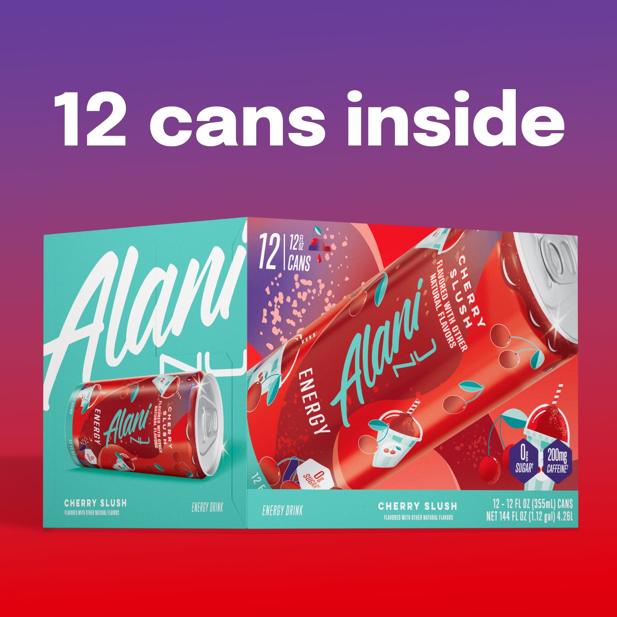 Sugar Free Energy Drink, Cherry Slush, 12 fl oz, 12 Pack, Cans, 200mg Caffeine