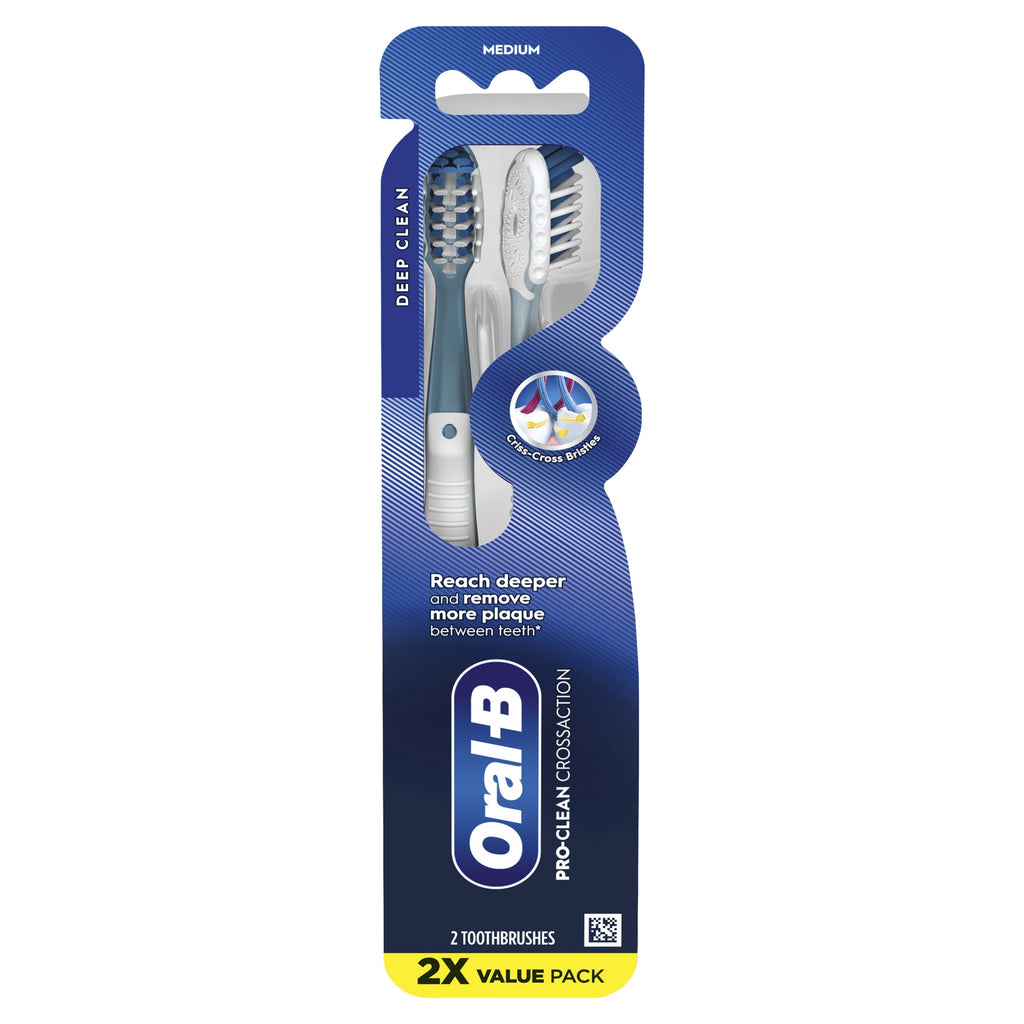 Toothbrush Pro Clean Cross Action, Deep Plaque Removal, Medium, 2 Count