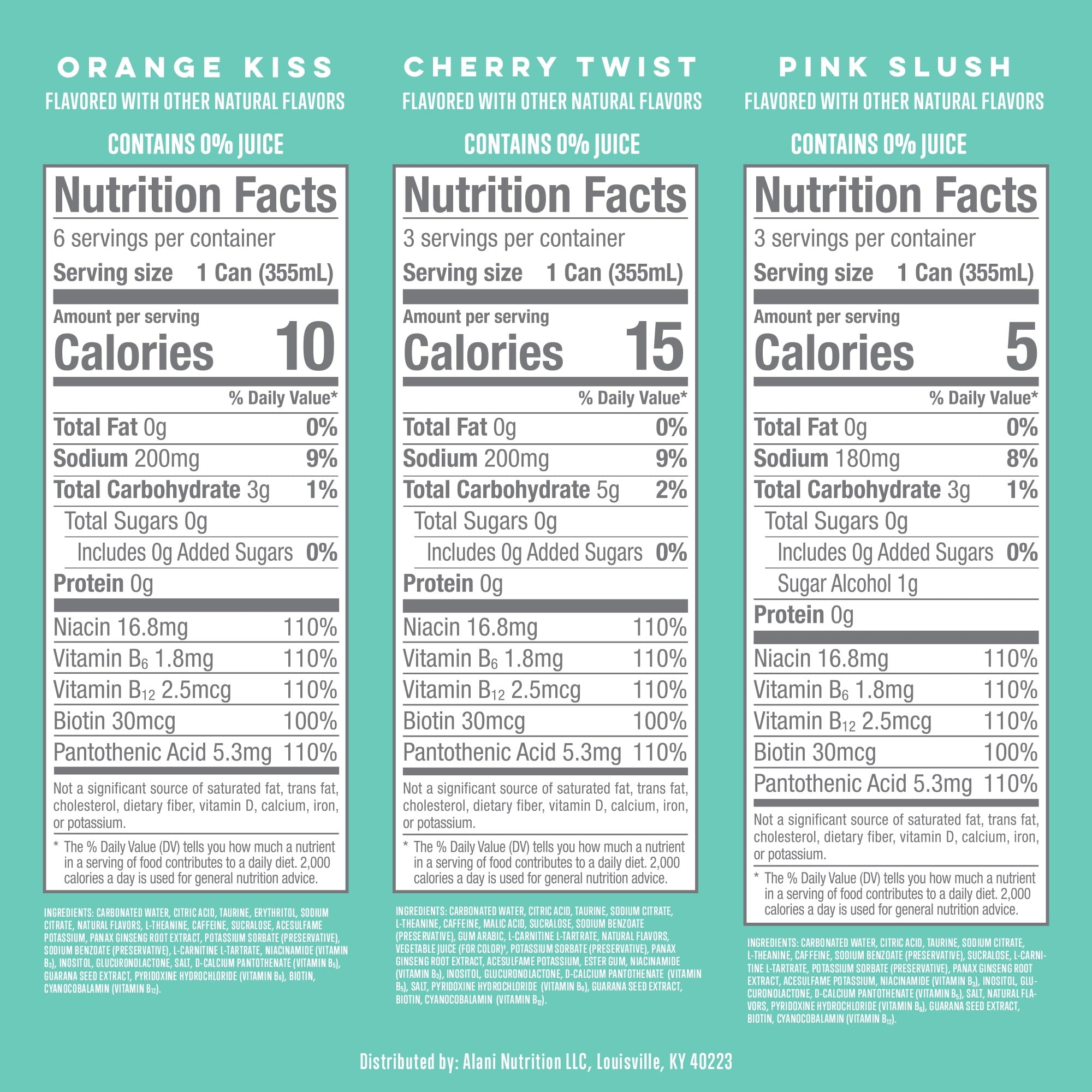 Sugar Free Energy Drink, Variety Pack, Pink Slush, Orange Kiss, Cherry Twist, 12 fl oz, 12 Pack, Cans, 200mg Caffeine