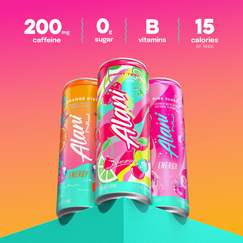 Sugar Free Energy Drink, Variety Pack, Pink Slush, Orange Kiss, Cherry Twist, 12 fl oz, 12 Pack, Cans, 200mg Caffeine