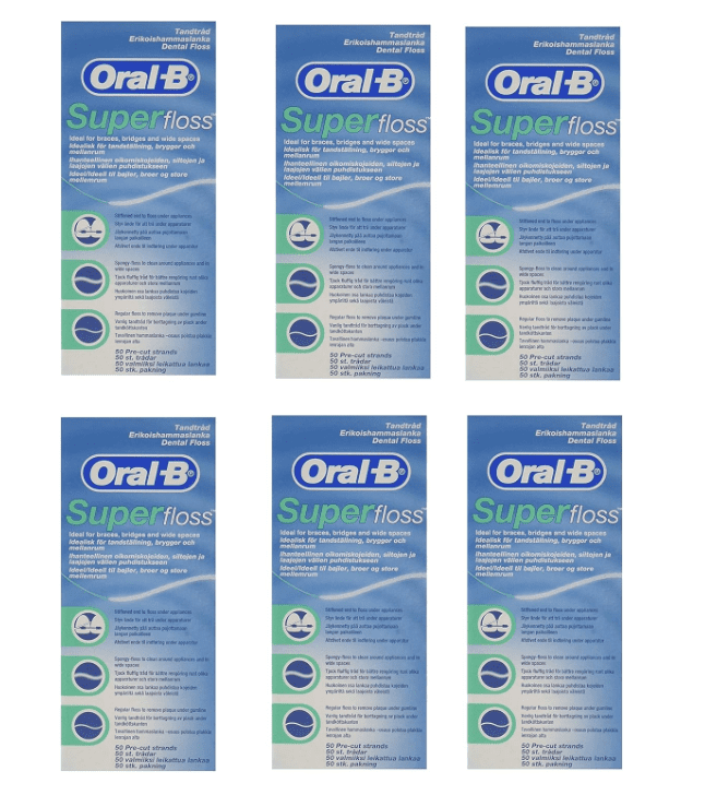 Superfloss Dental Floss Pre-Cut Strands, Mint - 50 Ea, 6 Pack