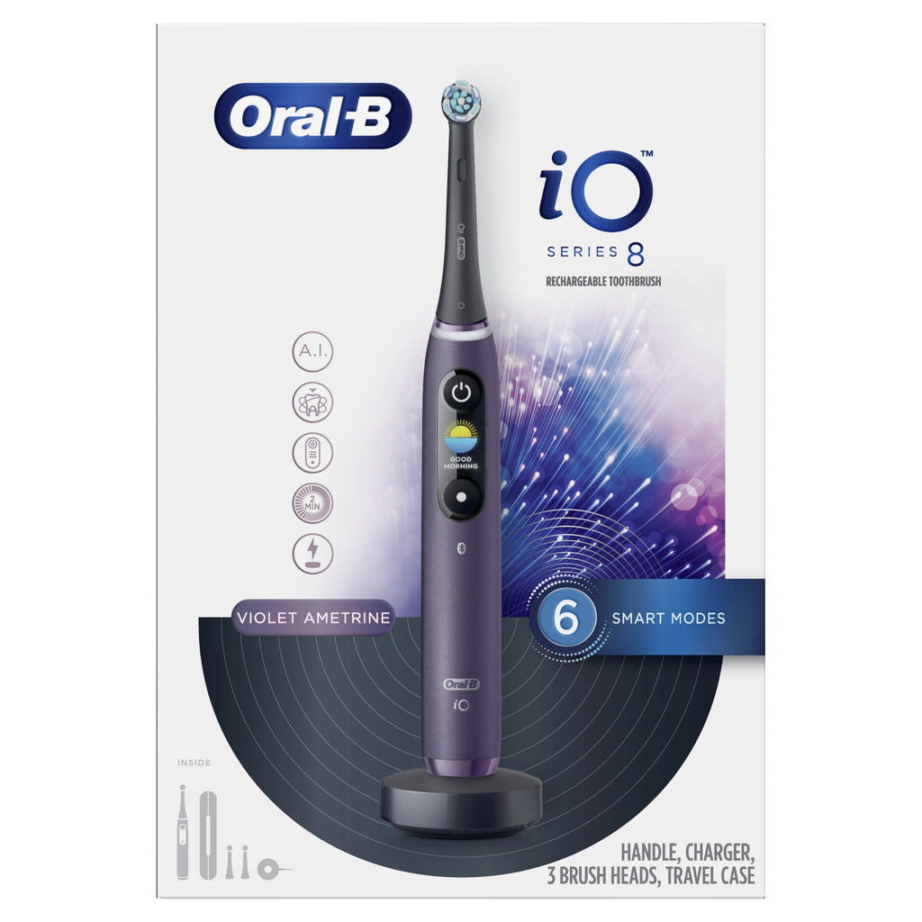 iO Series 8 Electric Toothbrush with 3 Brush Heads, Violet Ametrine, for Adults and Children 3+.