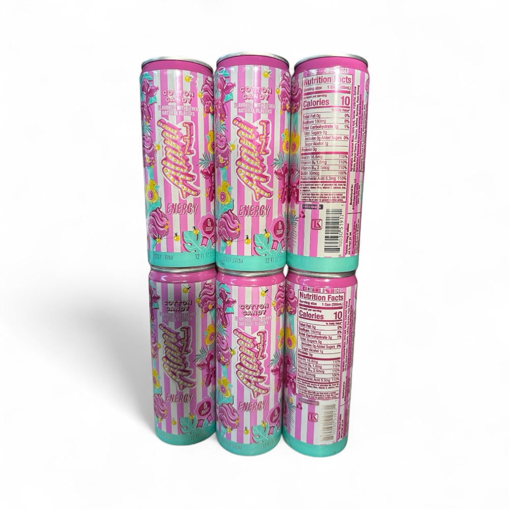 New  Energy Drinks Cotton Candy - Sugar-Free, Low-Calorie, 200mg Caffeine, Energy Boost Drink 12 fl oz (Pack of 6)