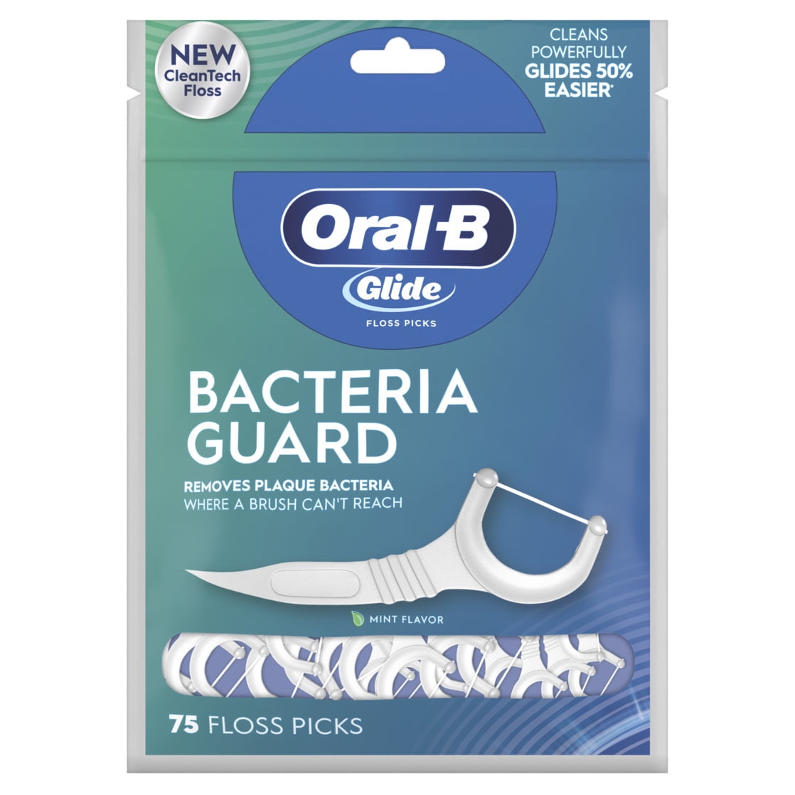 Glide Bacteria Guard Dental Floss Picks, Mint, 75 Picks