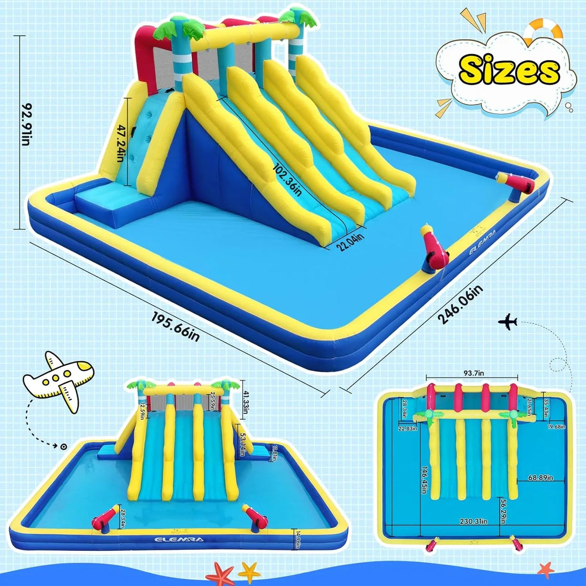 20.66x16.4FT Inflatable Water Slide for Big Kids, Water Park for Kids Backyard with Large Double-Layer Pool,3 Extra-Long Slides,Climbing Wall, 2 Water Cannons, Water Spraying, 750W Air Blower