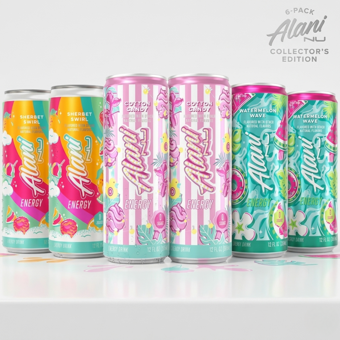 Energy Drink Variety Pack – Cotton Candy, Sherbet Swirl &amp; Watermelon Wave, Sugar-Free, Low Calorie, 200mg Caffeine, Performance Energy Beverage, 12 fl oz Cans (6 Pack)
