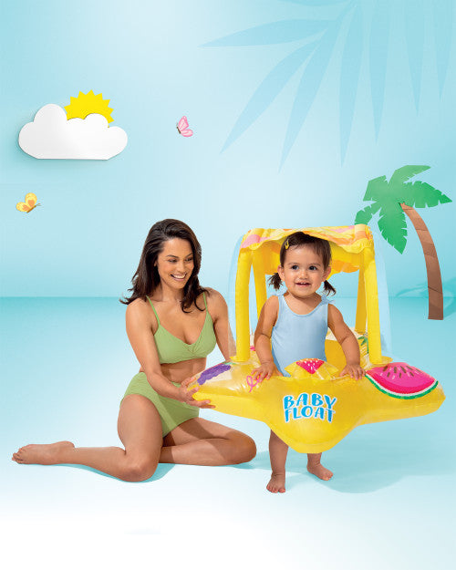 Yellow Kiddie Inflatable Pool Float with Sunshade