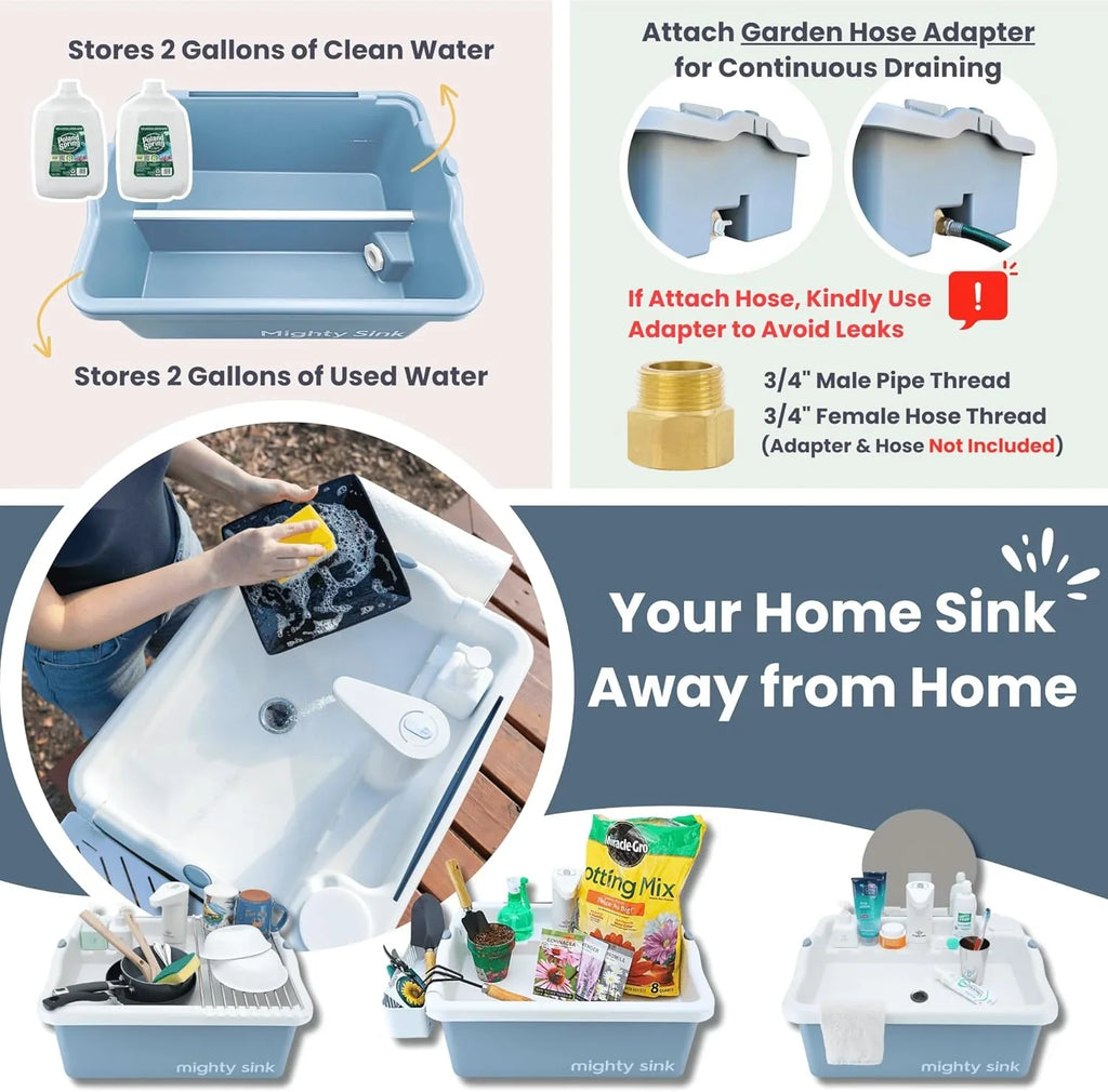 Mighty Sink Portable Sink: Patented Wash Station with Electronic Faucet | 2 Gallons | Easy Setup | Indoor & Outdoor Use | Ideal for Dishwashing, Camping Hygiene, Gardening, Pottery & More