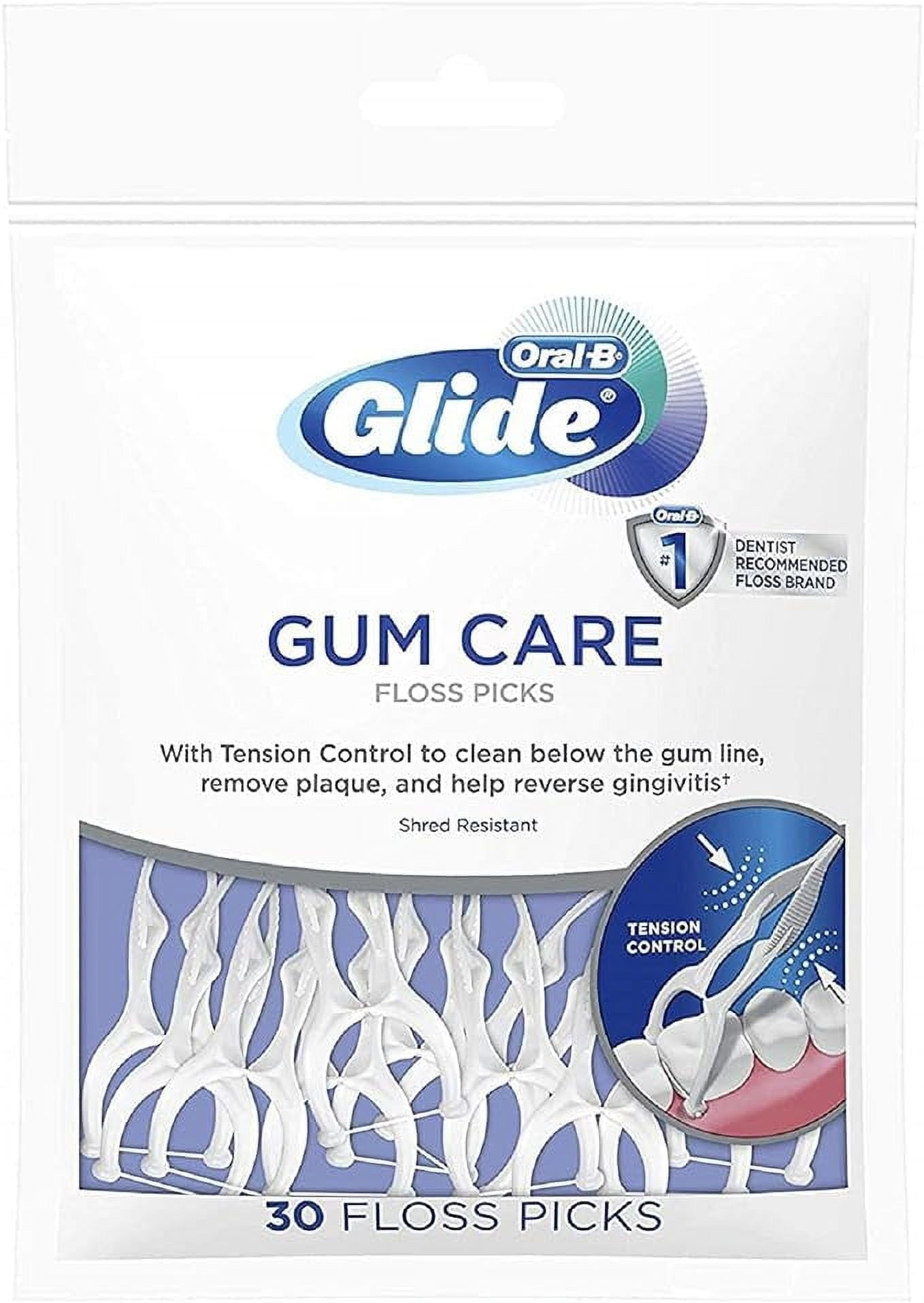 Glide Gum Care Dental Floss Picks, Good for Back Teeth, 30 Ct - 3 Pack