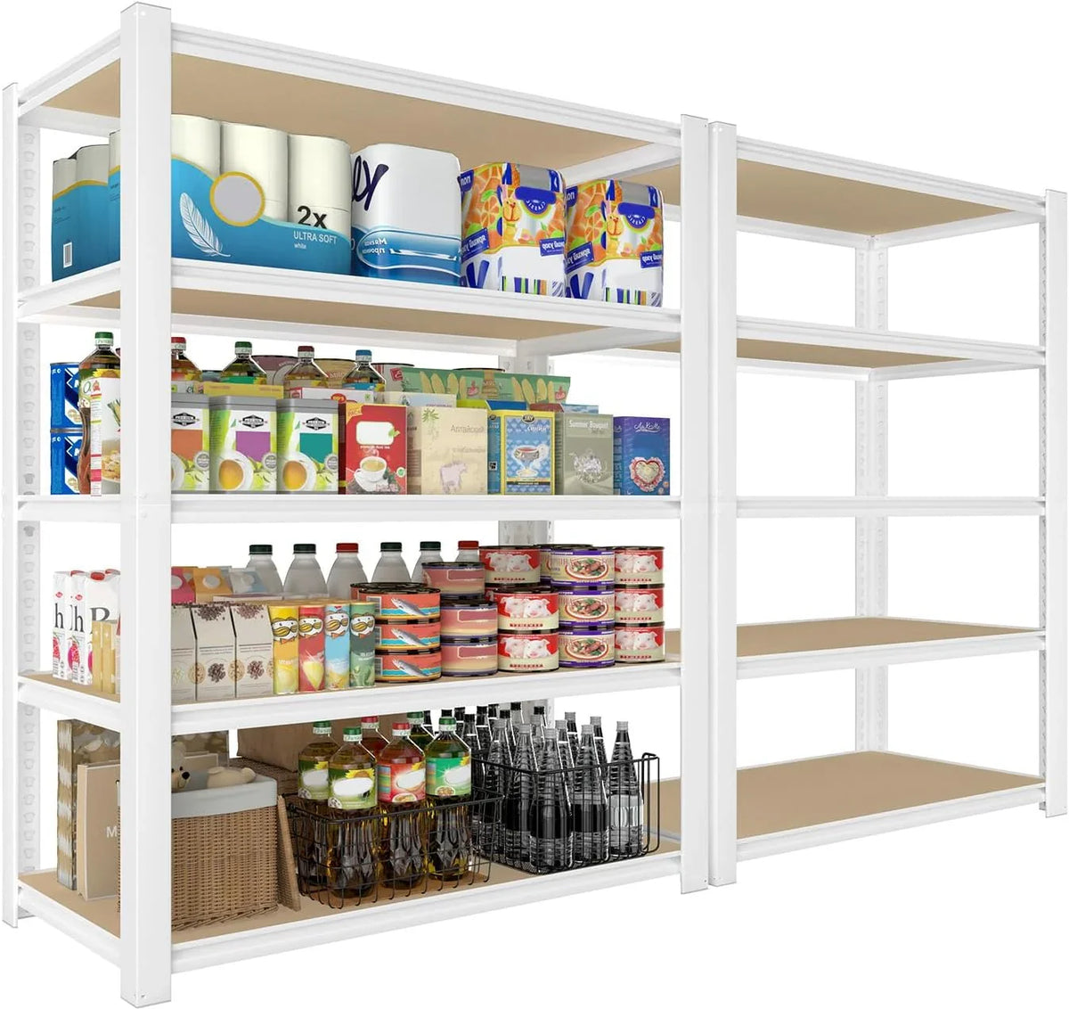 28-inch wide x 12-inch deep x 59-inch high closet storage rack - 5 layers of white metal connected shelves, adjustable heavy-duty garage shelves, practical shelf-style storage rack for kitchen storage, 4-piece set