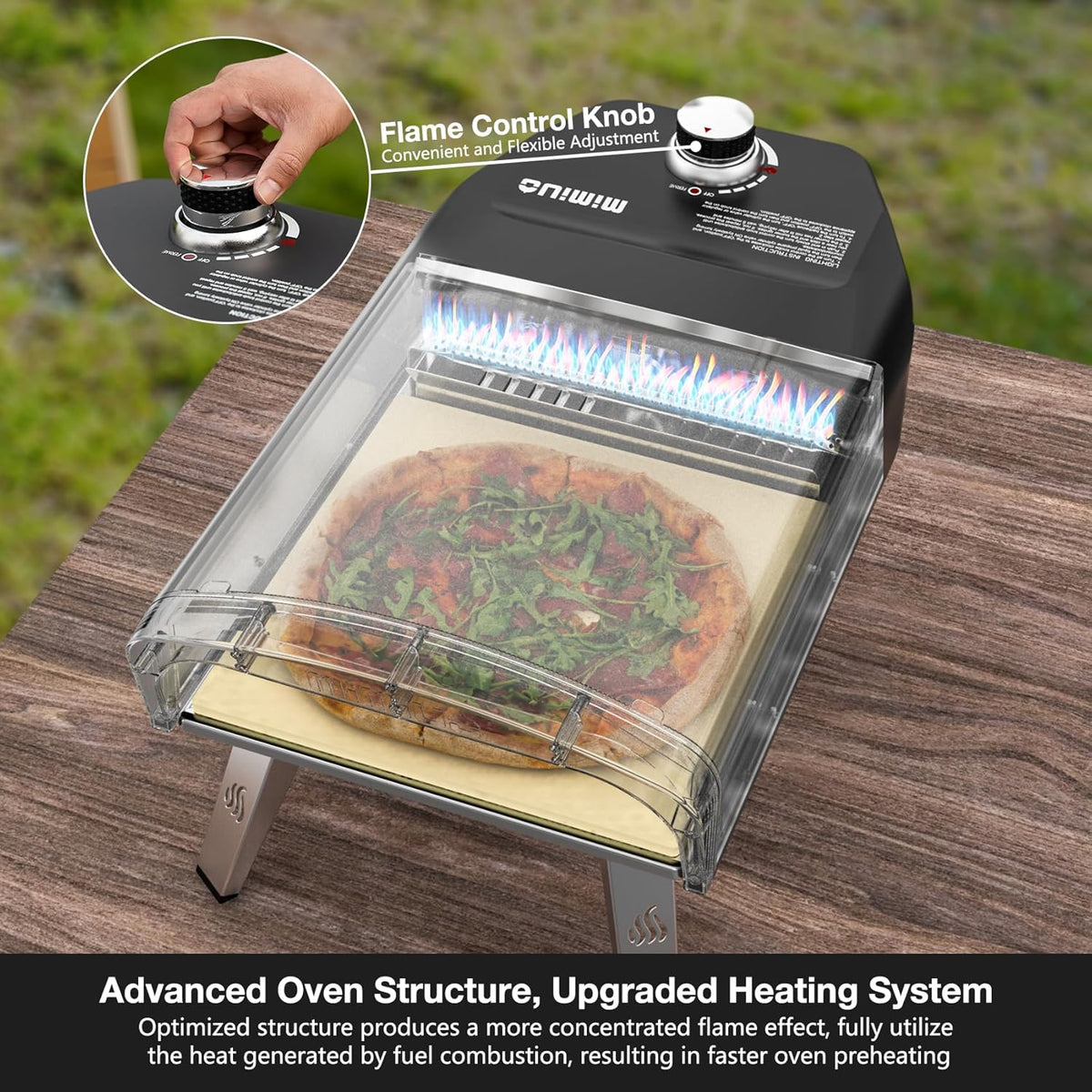 Outdoor gas pizza oven, portable propane pizza grill, equipped with an automatic rotation system and pizza stone