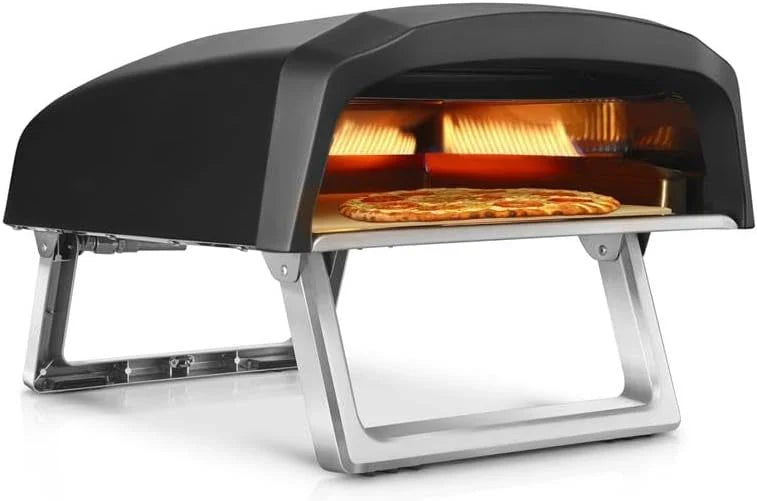 Outdoor pizza oven, equipped with 360-degree rotating pizza stone | Adjustable temperature control | Includes pizza shovel, pizza knife, stone, lid and hose | Can bake a 12-inch pizza in 60 seconds | 32.9 x 16.1 x 12.4 inches