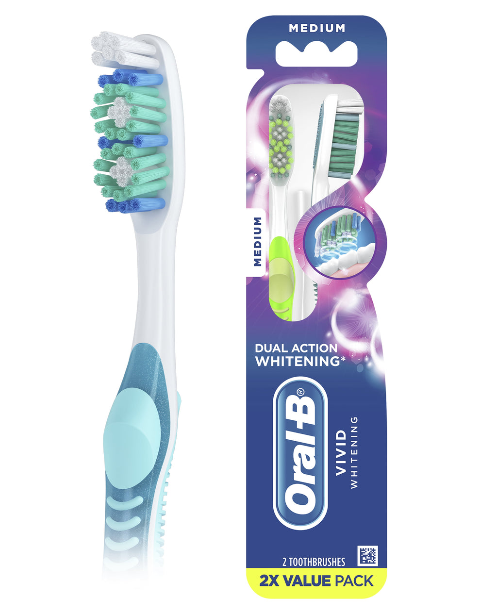 Vivid Whitening Manual Toothbrush, Medium, 2 Count