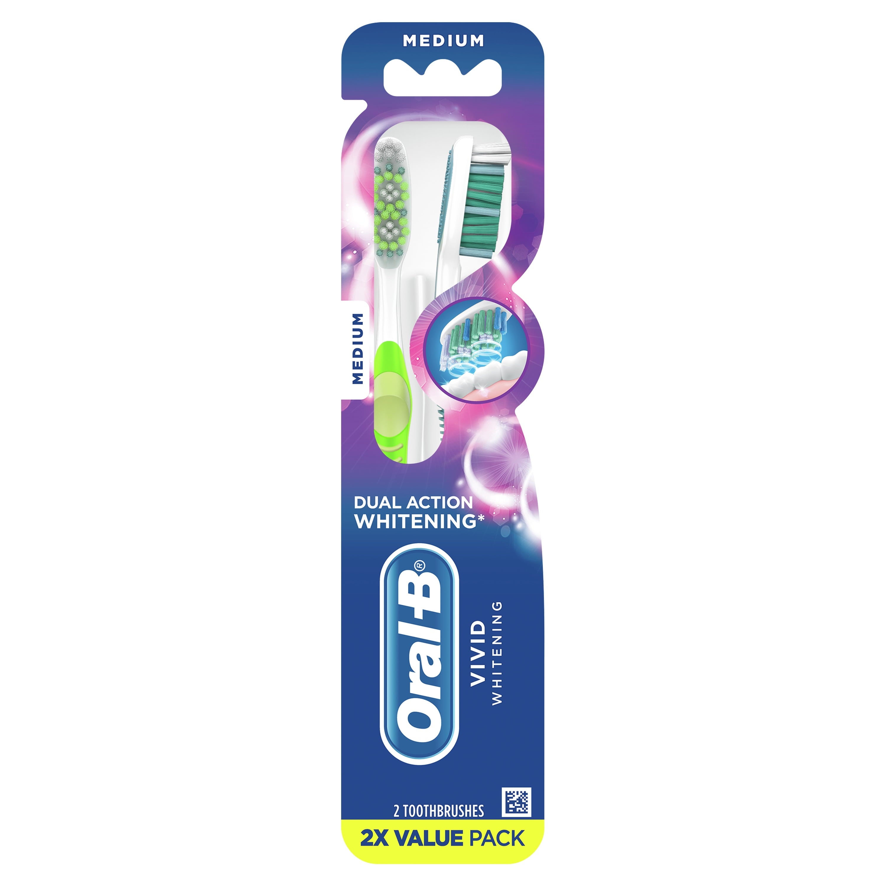 Vivid Whitening Manual Toothbrush, Medium, 2 Count
